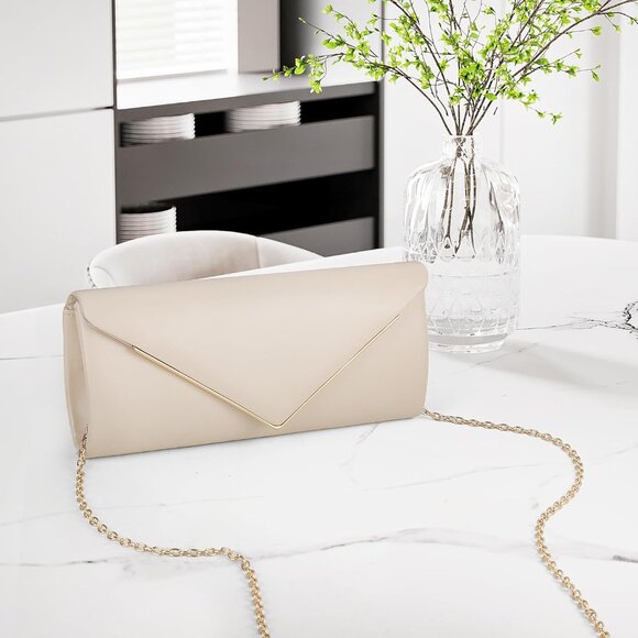 Women's Nude Clutch Purses Sparkling Envelope Evening Bag Detachable Chain - Picture 7 of 7
